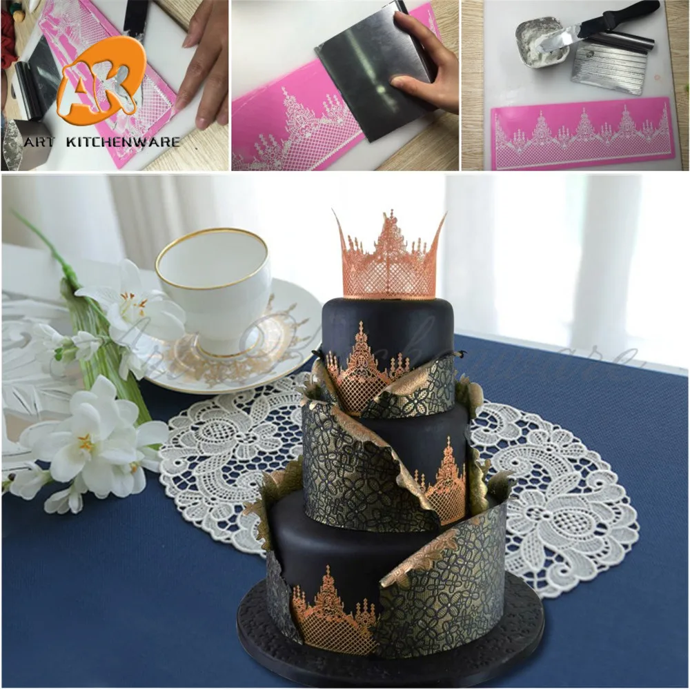 Crown Cake Lace Mat Silicone Mold Fondant Sugar Lace Mat Silicone Cake Mold Moulds Fondant Cake Decorating Tools Bakery Stencil