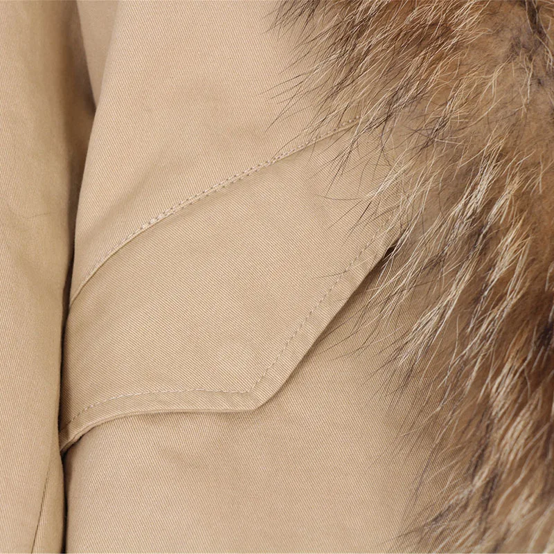 2024 Maomaokong khaki short color Winter Jacket Women Parkas Real Fur Coat Natural Raccoon Fur Hood Artificial Fur Liner Luxury