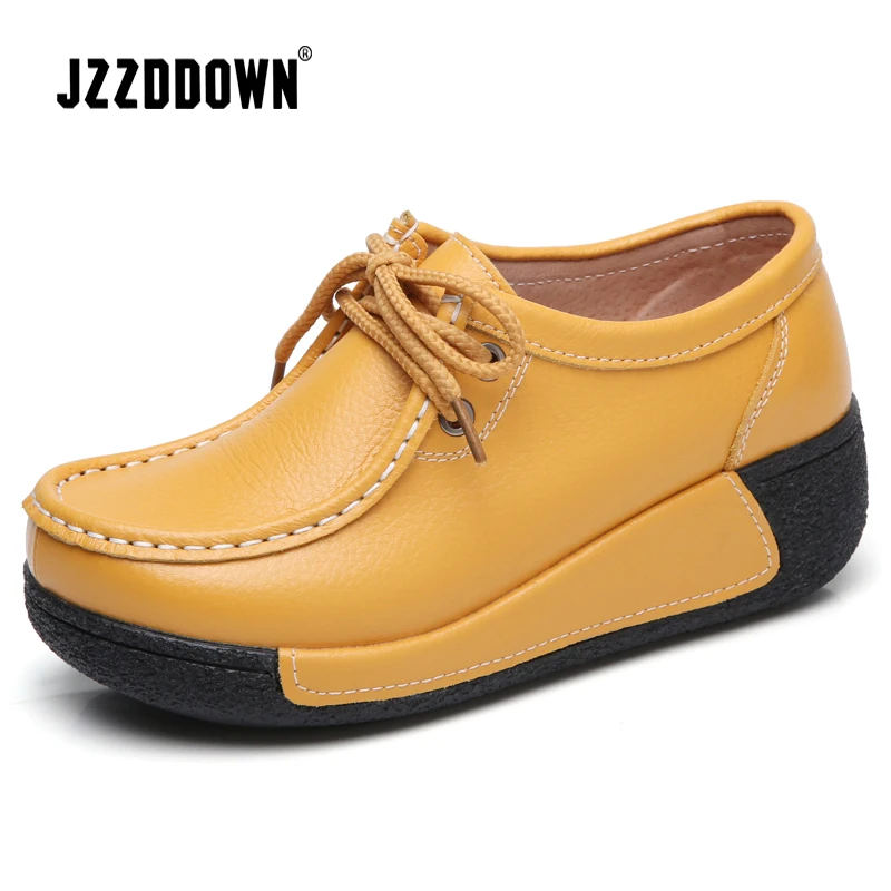 JZZDDOWN genuine Leather shoes woman platform Lace up women sneakers platform Casual Loafers Luxury female Ladies shoes