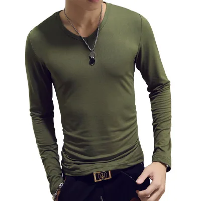 Camisetas con cuello en V para hombre, ropa interior lisa de manga larga, ajustada, informal, de verano, blanca y negra