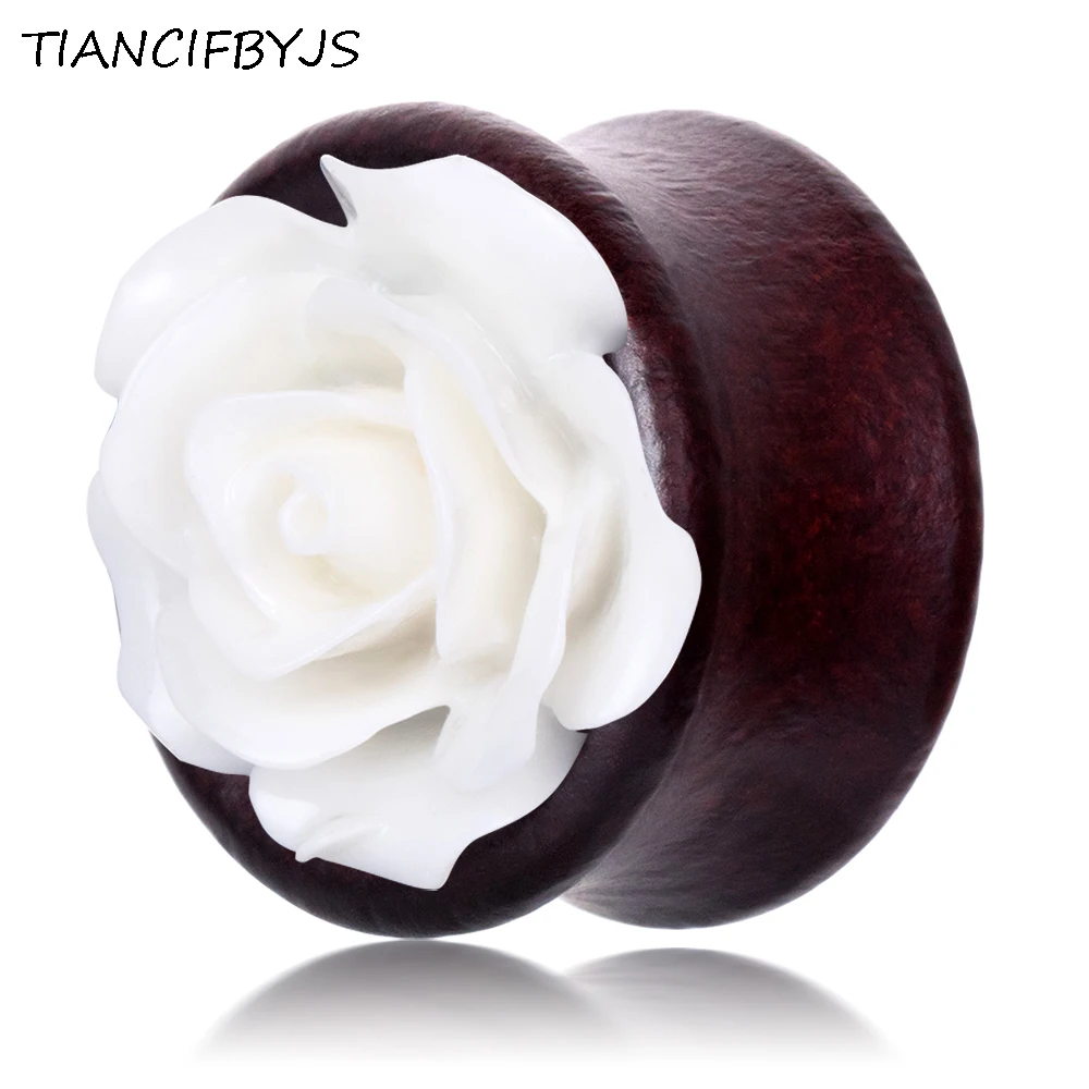 TIANCIFBYJS Wood Plugs and Tunnels Ear Expander Flower Fit Wooden Plug Gauges Stretcher Flesh Tunnel Body Piercing Jewelry 70pcs