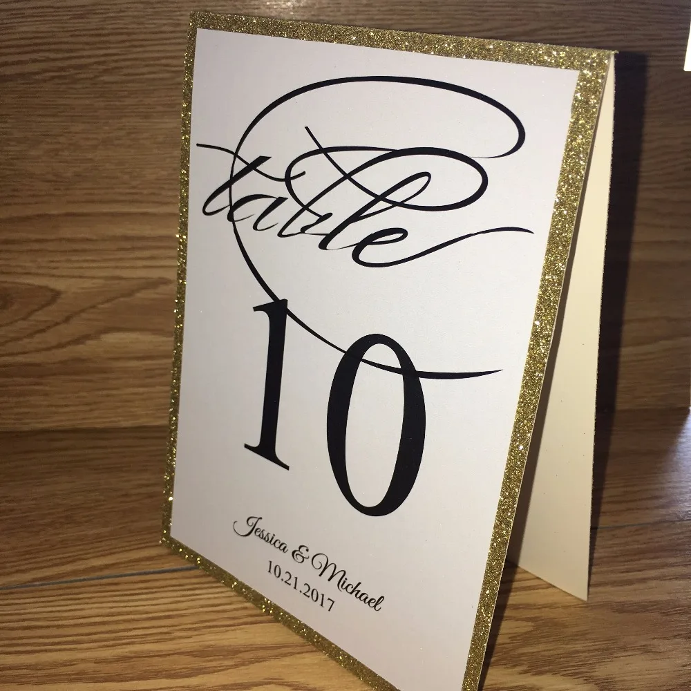 

10pcs/lot Personalized Glitter decoration stand free personalized table number thick glitter paper