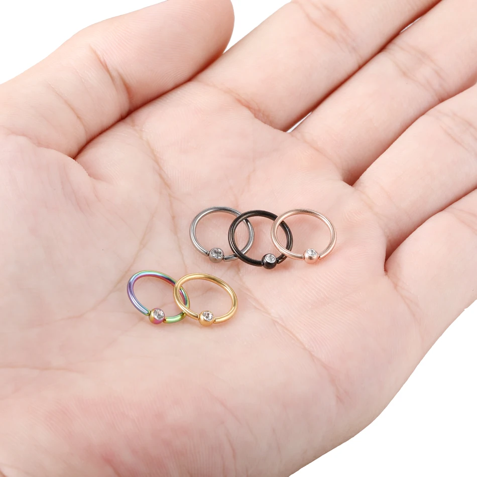 1PC G23 Titanium Captive Bead Ring Nose Septum Ring Ear Cartilage Helix Piercing Nostril Hoop Labret Lip Rings Piercing