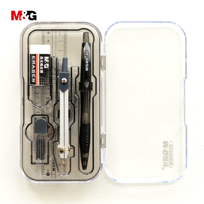 M&G brand school ruler mechanical pencil eraser compasses set stationery office accessories quality drawing set for student kids