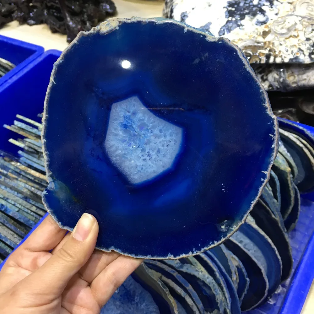 150mm Large BLUE Agate Slice Geode Polished Crystal Quartz