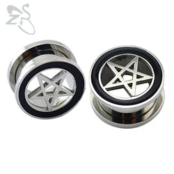 1 Pair Stainless Steel Double Flared Ear Tunnel Flesh Plugs Earrings Orelha Pentagram Star Gauges Earrings Body Piercing Jewelry