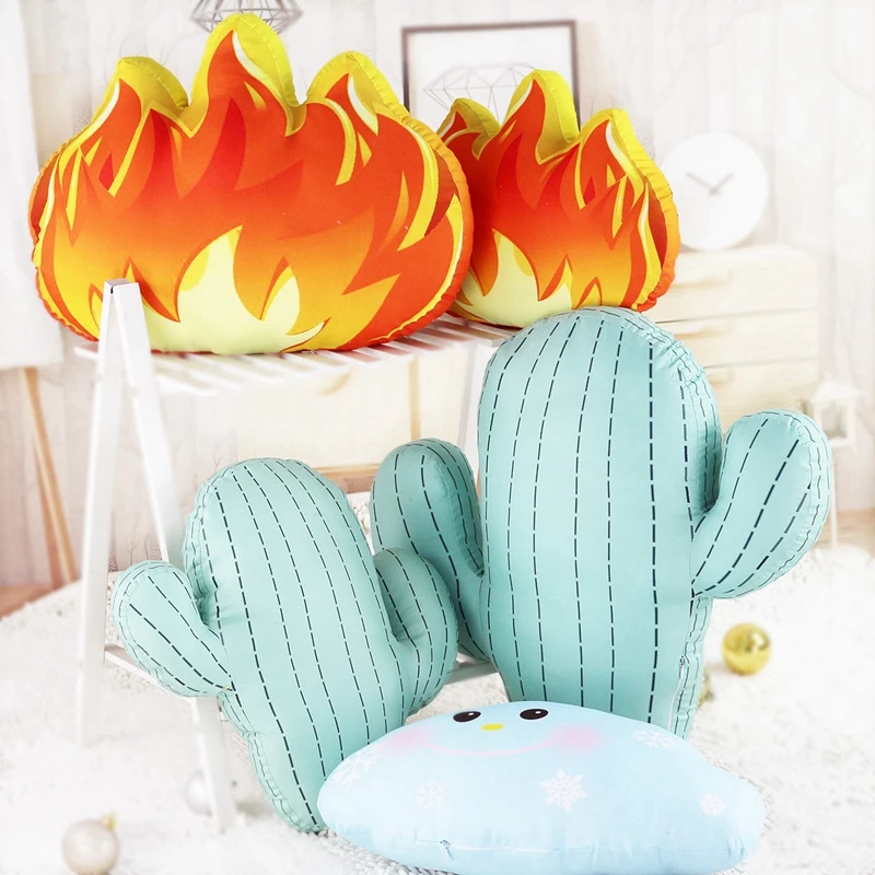 Cute Blue Cloud/Catcus/Fire Plush Pillows Soft Stuffed Cartoon Red Fire Toys Sofa Bedroom Decoration Dolls Kids Birthday Gifts