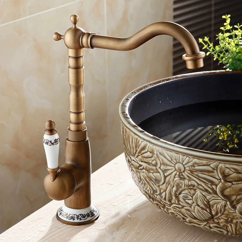 Basin Faucets Antique Bathroom Sink Mixer Grifo Lavabo Single Handle Single Hole WC Bathroom Faucet Brass Hot and Cold Tap 9210F