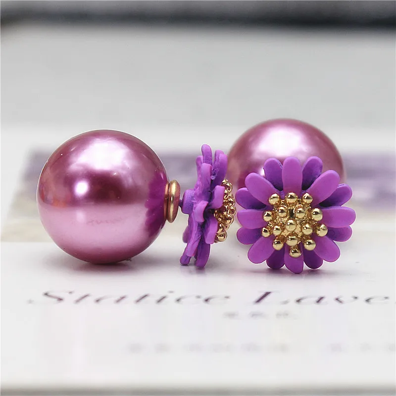 2019 hot design fashion brand summer style elegant Daisy jewelry double side stud earrings for women big beads Flowers earrings