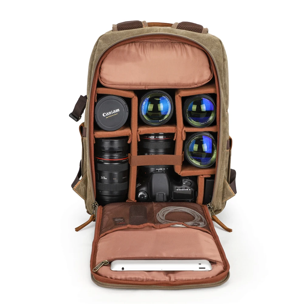 

Professional Photographic Camera Backpack Waterproof Batik Canvas Shoulders Protect Bag for Canon Nikon Sony SLR Lens Tripod