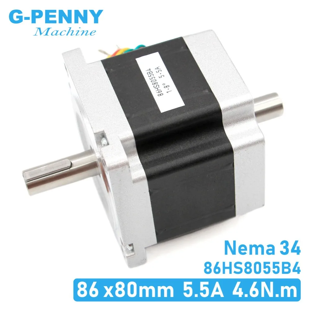 G-PENNY NEMA 34 CNC stepper motor 86x80mm dual shaft  5.5A 4.6Nm D=14mm 1.8 deg. For CNC wood working machine