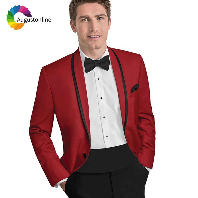 

Shawl Lapel Red Men Suits For Wedding Blazer Evening Party Prom Slim Fit Casual Tailored Tuxedo Best Man 2Pieces Terno Masculino