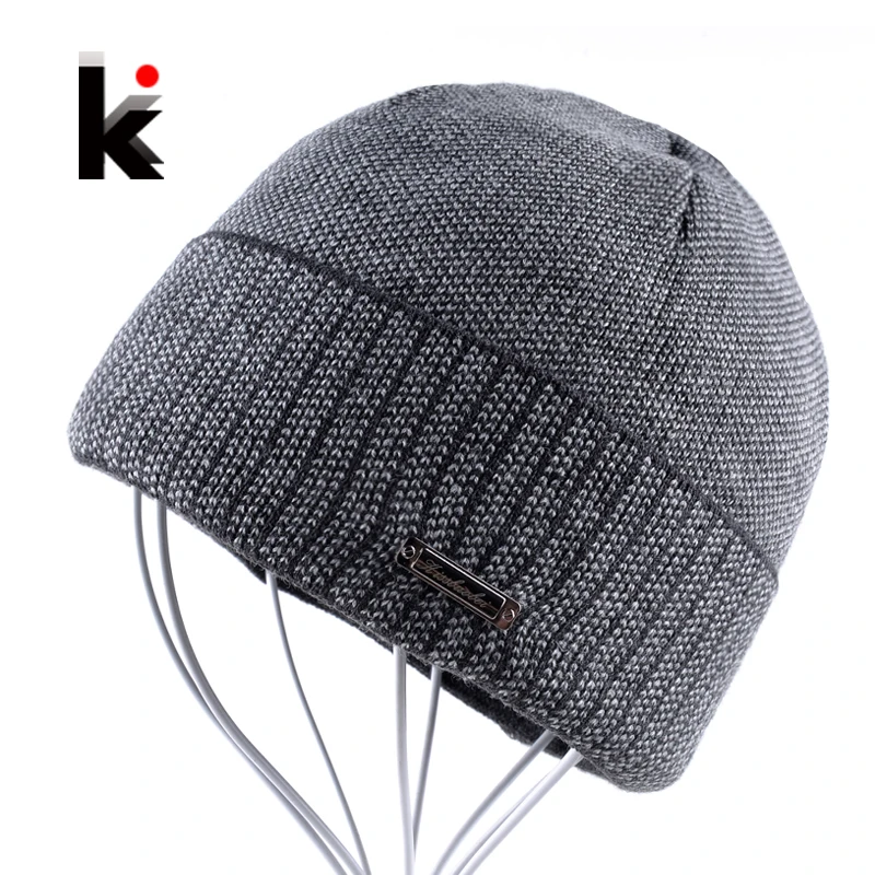 

Mens Skullies Autumn And Winter Beanie Hat Knitted Wool Men Cap Skullies Bonnet Hats For Men Toucas De Inverno