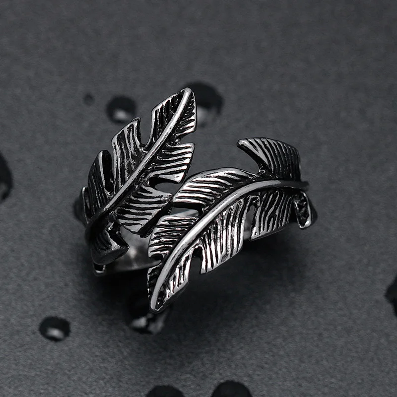 QIANXU Drop Shipping Titanium Steel FEATHER WRAP RING  Jewelry Thai Silver Open Ring Fits All