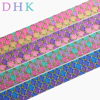 DHK 50yards Mermaid Fish Scale Printed Grosgrain Ribbon Accessory Material  Headwear Decoration Wholesale Craft S946