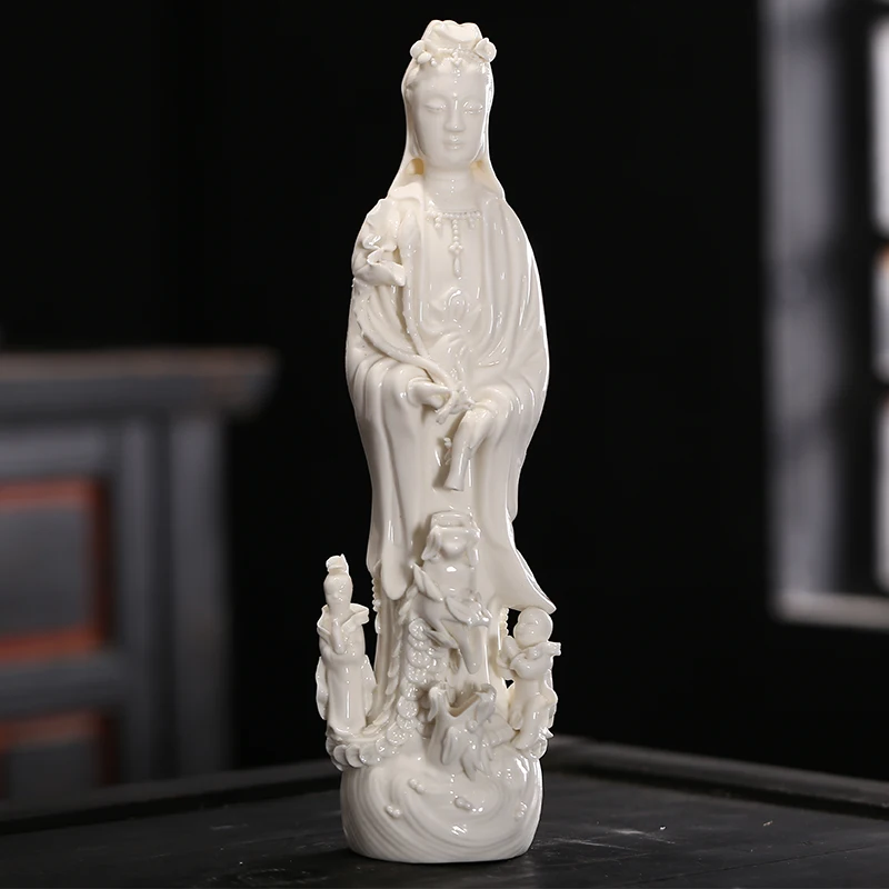 Golden Girl, Jade Girl, 36 Cm High, Sanlong Dropping Water, Guanyin Buddha Statue, Bodhisattva, Home Decoration Crafts