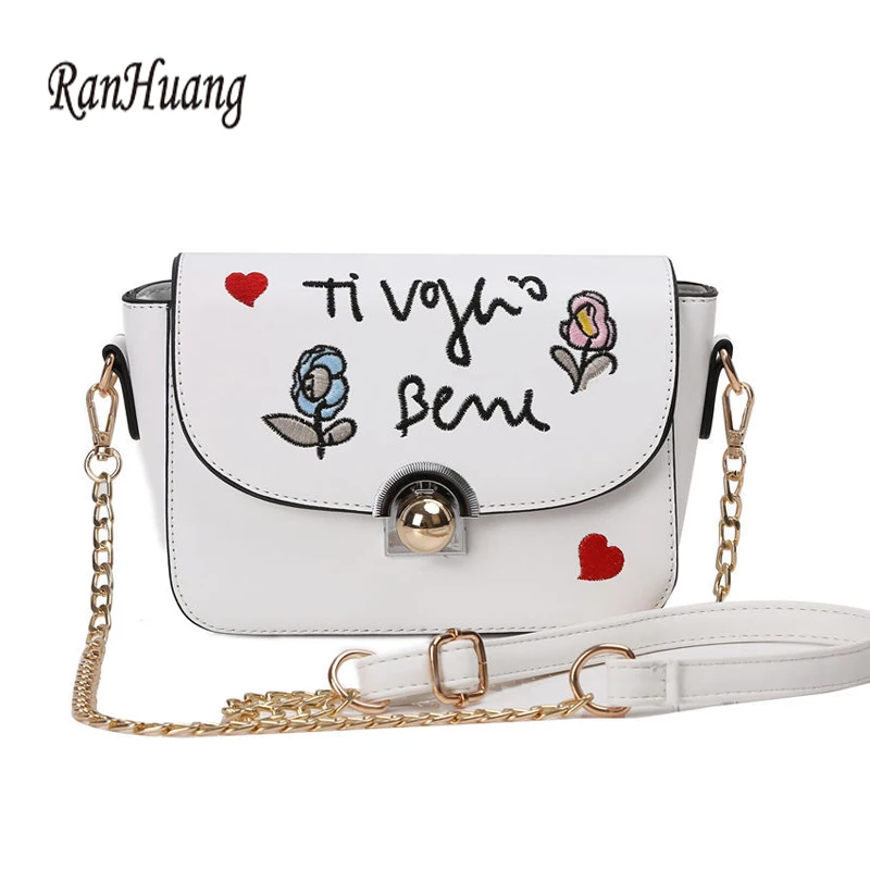 RanHuang Women Fashion Flap Lock Design Embroidery Flower Shoulder Bags New 2023 Women's Pu Leather Messenger Bags Small Bags