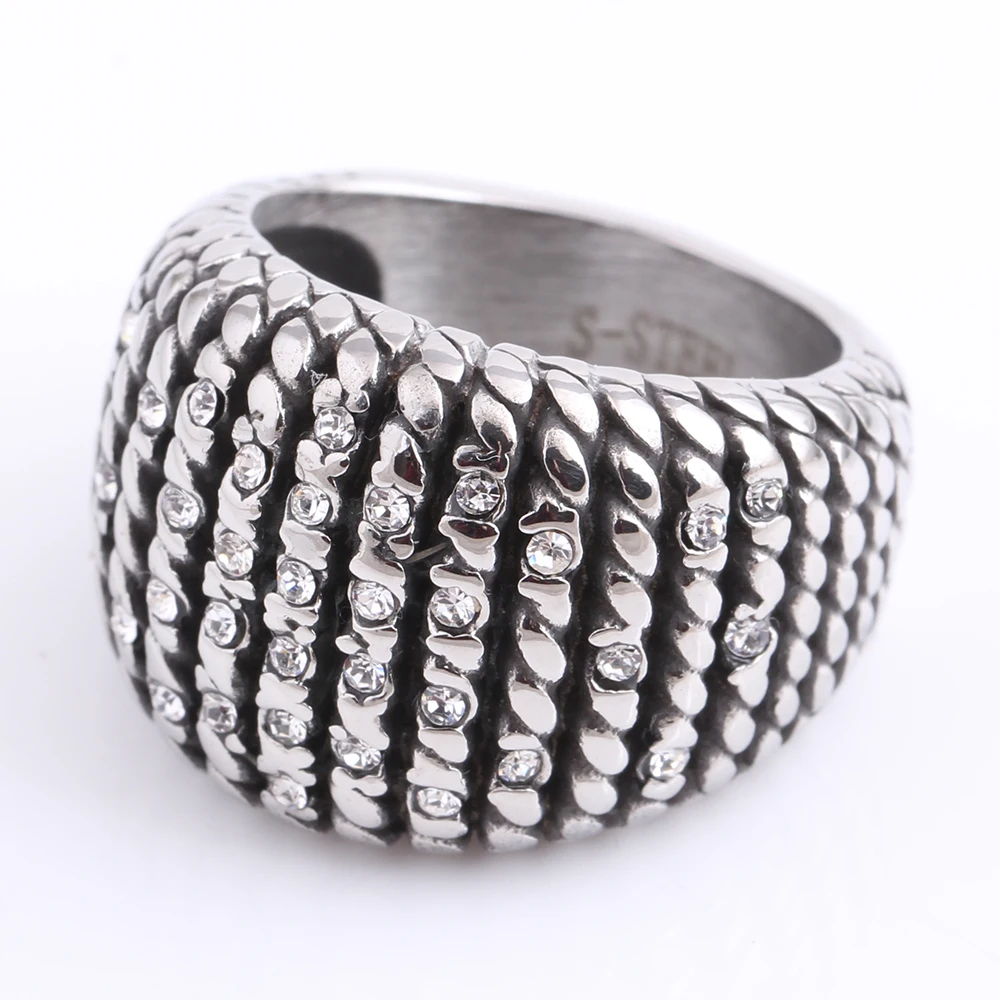 Retro Gothic Jewelry 316L Stainless Steel Crystal Channel Setting Rings birthday gift