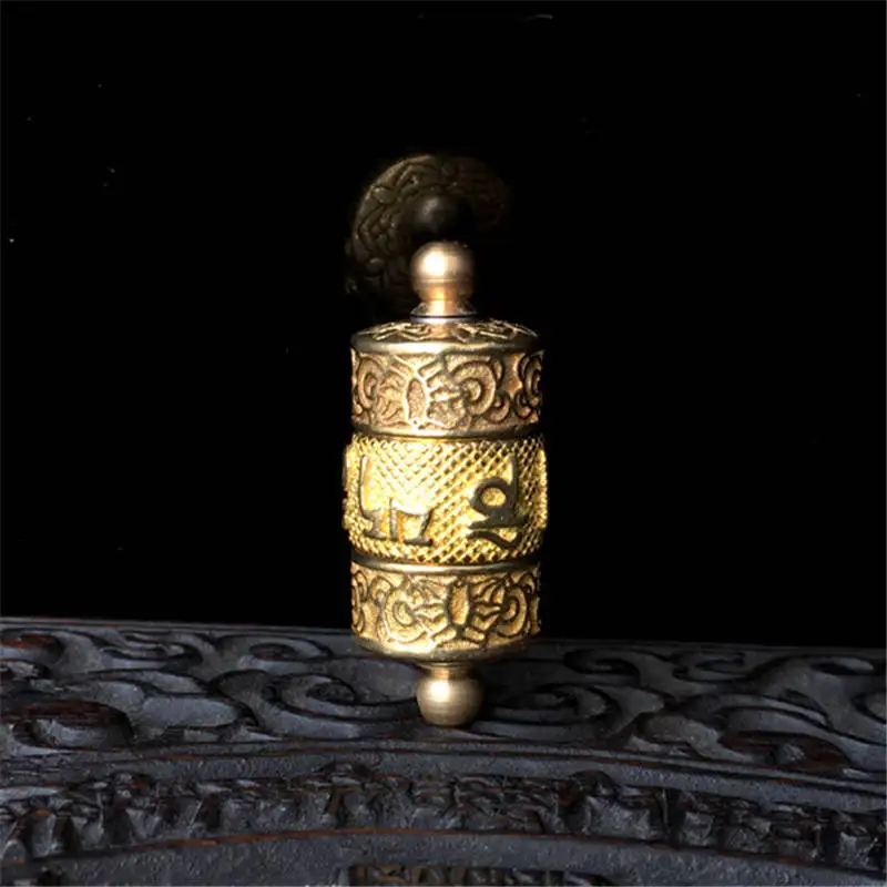 TGB231 Tibetan Newly Golden Mantra Prayer Wheel Box Mani Amulet Pendant