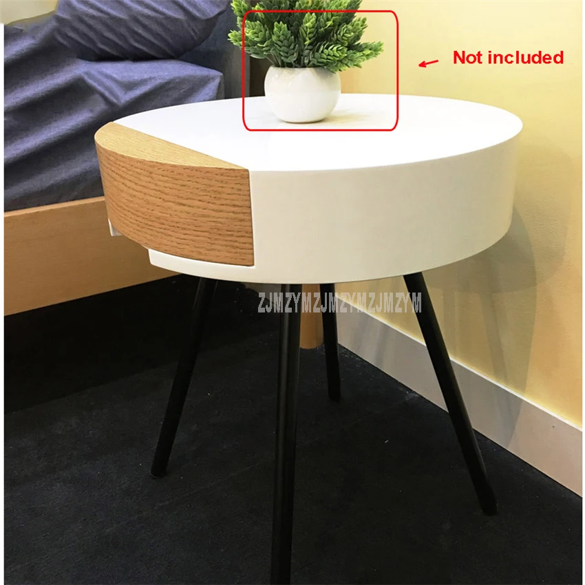 Modern Small Round Tea Coffee Table With Drawer Storage Wood Stoving Varnish Living Room Bedroom Corner Sofa Side Table 45cm