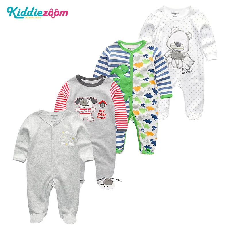 4Pcs/lots Full Sheeve Baby Girls Clothes Unisex Newborn Cotton Baby Rompers Roupas de bebe Baby Boys Clothes Cartoon Button