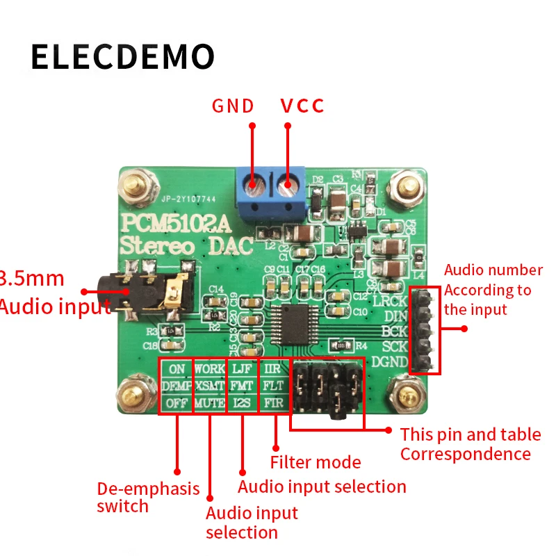 PCM5102A Module Digital Audio I2S IIS Stereo DCA Decoder Board Module Digital to Analog Converter Audio board