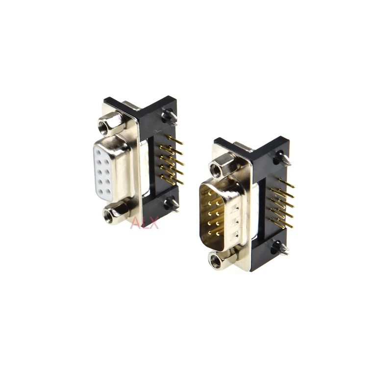 1PCS 3U Gold Plated Solid Pin DR9 MALE feMALE PCB Mount serial port CONNECTOR RIGHT ANGLE DB9 D-Sub RS232 COM CONNECTORS Adapter