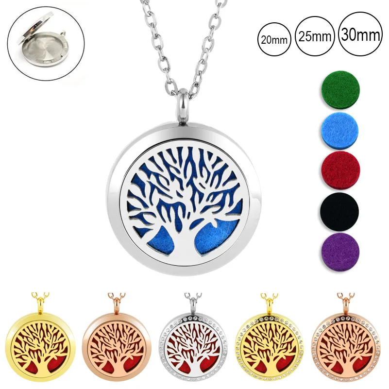 20mm 25mm 30mm tree of life essential oil diffuser necklace for women gold rose gold 316l stainless steel perfume pendant