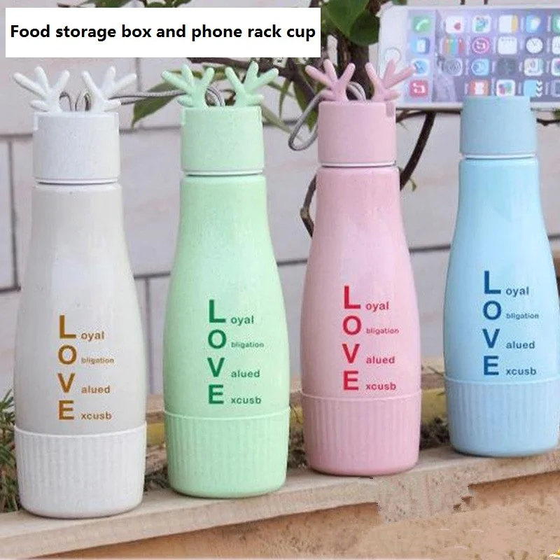 

60Pcs/lot 360ml wheat straw shell mobile phone bracket antlers compartments straw glass glass snack Bottle