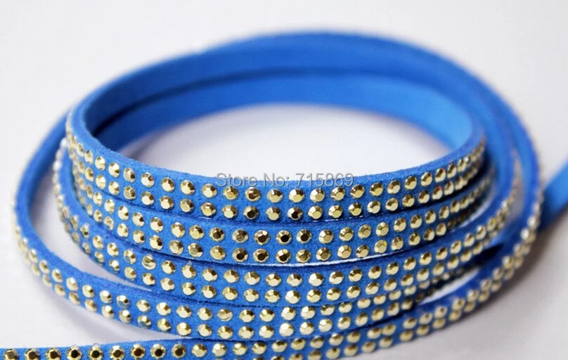 

Free Ship 100 Meterse Gold Rivet 5mm*1.5mm Royal Blue Flat Faux Suede Leather Cord With Two Lines Gold Studs