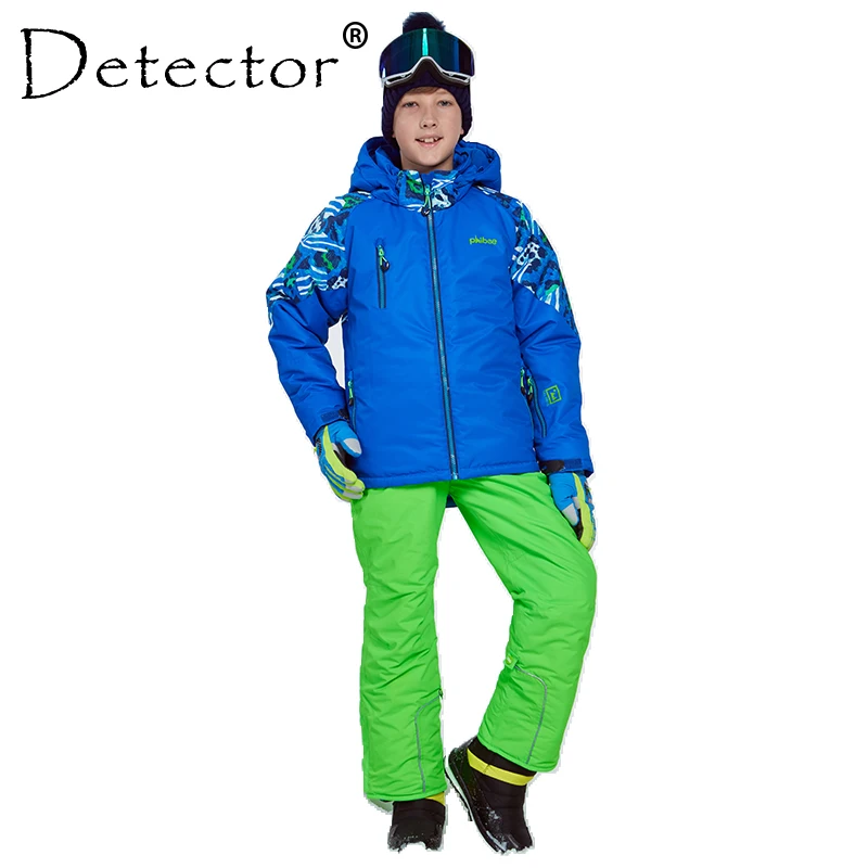 Detector Winter Thicken Boys Clothing Outdoor Set Snowboard Ski Set Jacket Pants Winter Twinset Suitable -20-30 degree