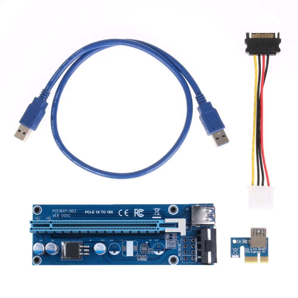 For BTC Miner Machine PCI-E extender PCI Express Riser  1x to 16x USB 3.0 SATA To 4Pin IDE Molex Power Supply raiser Card