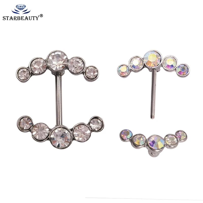2 pièces de Piercing de mamelon en cristal clair coloré pour femmes, bouclier de Piercing de mamelon en barres pour femmes
