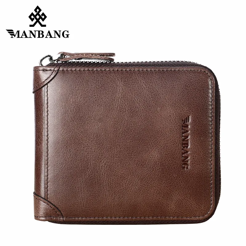 ManBang Genuine Leather Wallet Man Fashion Coin Pocket Small Vintage Men Wallet Male Short Card Holder Purse Brand mini Wallet image 4