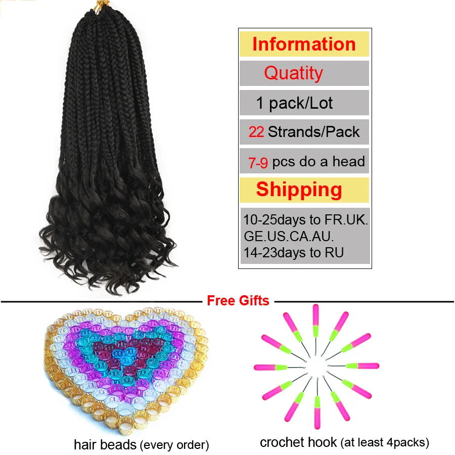 TOMO 22 Strands Curly Box Braids Crochet Hair 14" 18" 24" Ombre Synthetic Braiding Hair Extension Heat Fiber Bulk Brown Blonde