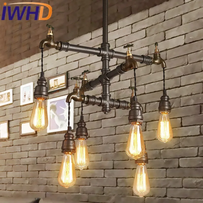 

IWHD Vintage Industrial Lighting Hanging Lamp Loft Style Water Pipe Retro Pendant Light Bedroom Bar Restaurant Suspension Lights