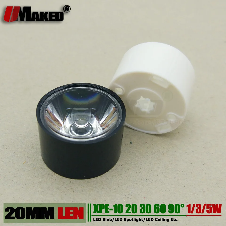 

UMAKED 20MM XPE LED Lens 1W 3W 5W XPL XTE light len Angle 10 20 30 60 90 PMMA Smooth face with Bracket holder For led flashlight