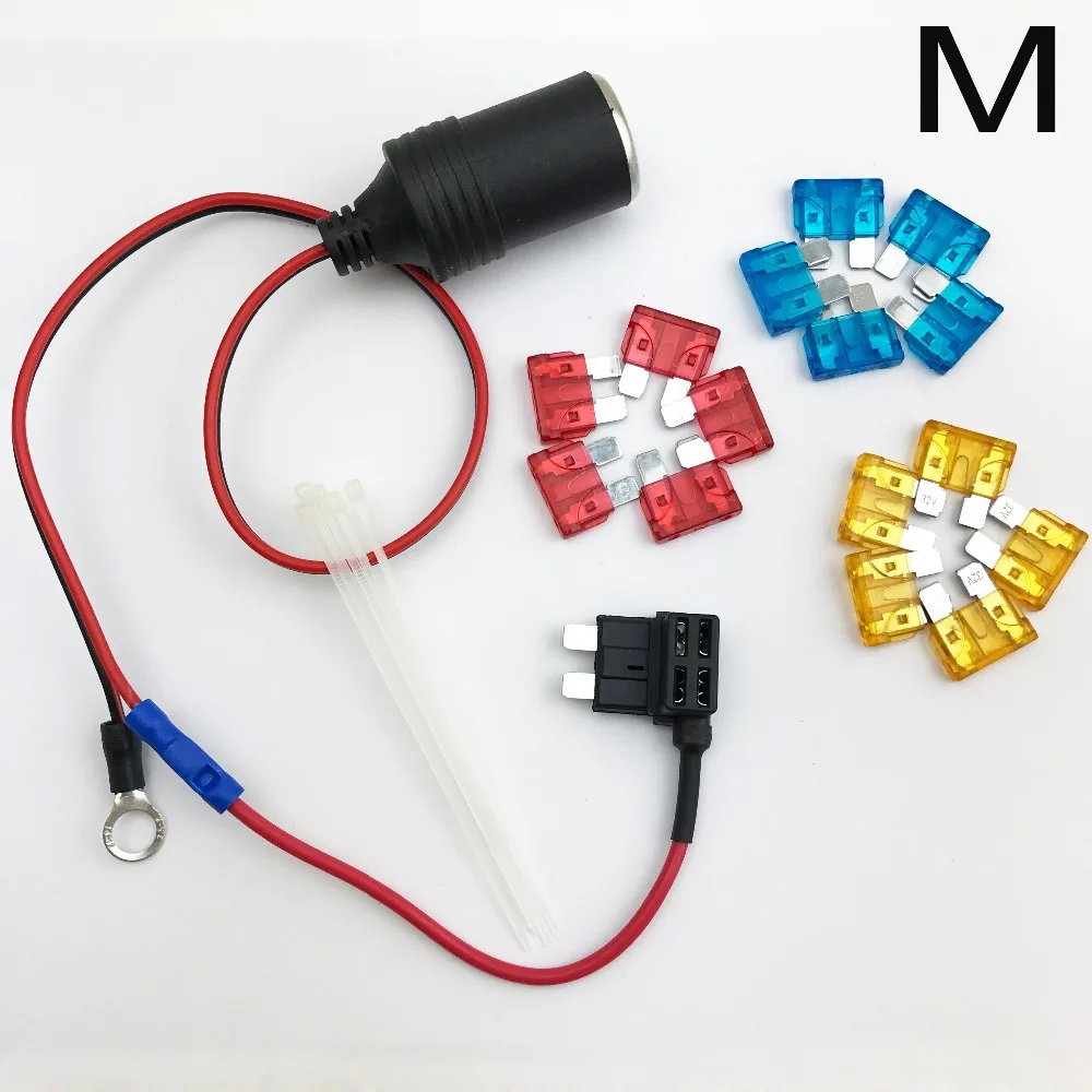 

1set 30cm Car Cigarette Cigar Lighter socket 12V Extension standard Fuse Tap Holder Lead with M/s/mini size fuse 5/10/15A