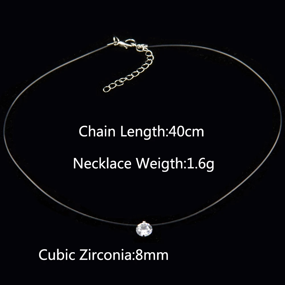 Poputton Female Transparent Fishing Line Necklace Silver Plated Invisible Chain Women Rhinestone Choker Necklace Collier Femme