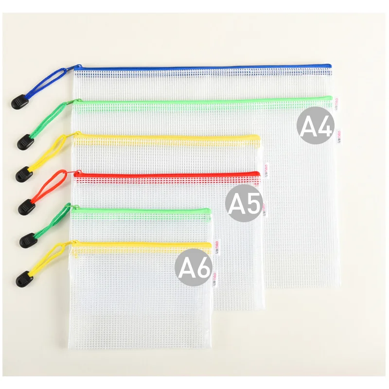 1PCS/lotA4/A5/A6/ Document File  Storage  Bag School Office Transparent Loose sheet Notebook zipper Self-sealing File Holder