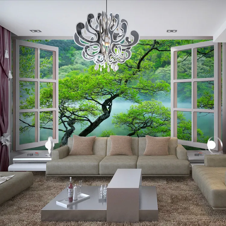 3d fake window landscape tree wallpaper living room sofa background wall bedroom parlor hotel room extension mural