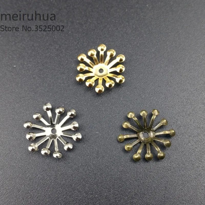 50 pieces/lot 14mm Gold color/White K/Antique bronze Vintage Metal Filigree Flowers Slice Charms Setting Jewelry DIY Components