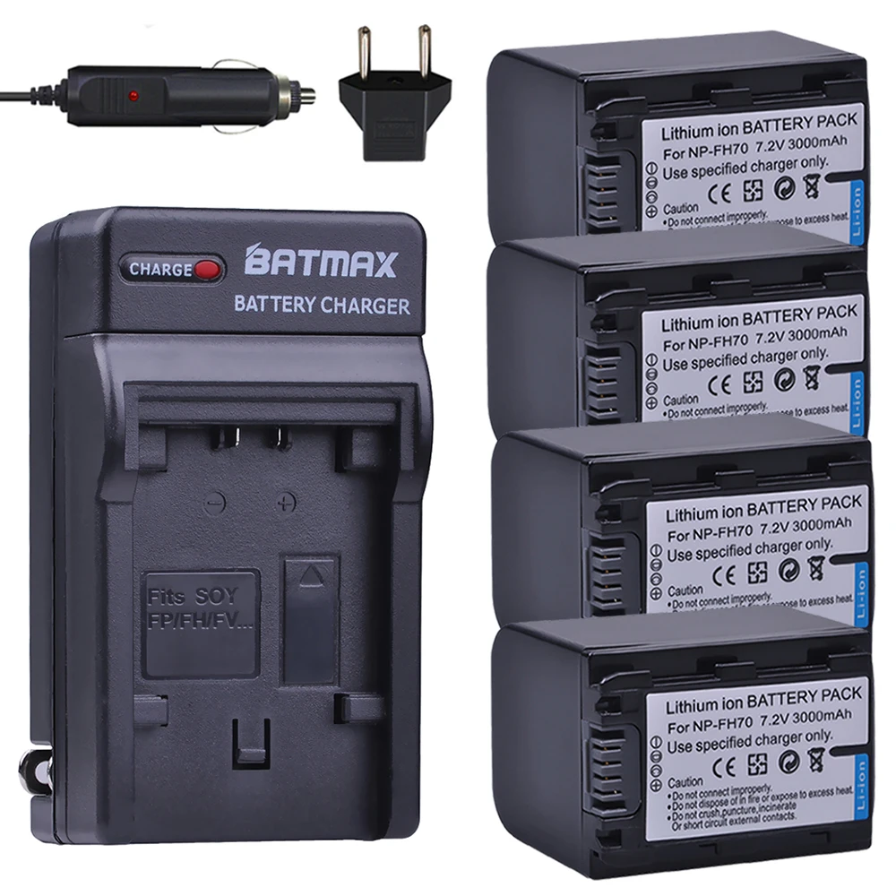 Batmax 4pc NP-FH70 NP FH70 NPFH70 Battery+Wall Charger for sony NP-FH30 NP-FH100 NP-FH50 HDR-CX12E,HDR-CX7E,HDR-SR10E,HDR-SR12E