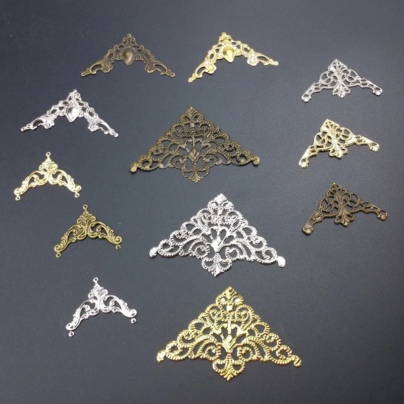 20pcs/lot  Triangle Metal Filigree Flowers Slice Charms base Setting Jewelry DIY Components Box crafts cosplay  Accessories