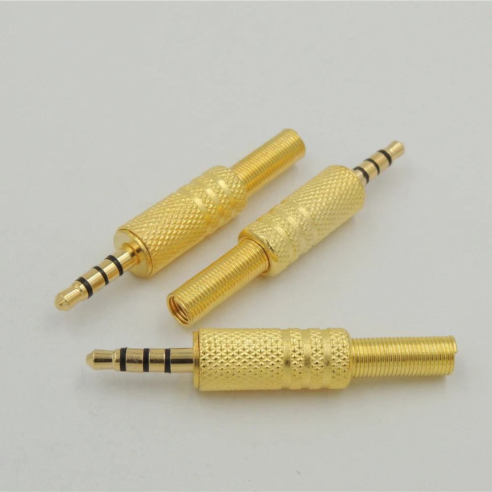 3.5mm 1/8 inch TRRS 4 Pole male Jack Plug Solder Terminal Gold Connector For Audio or Video Cable with Spring Relief