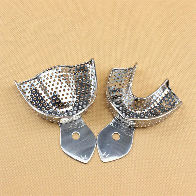 2Pcs/set Dental Impression Tray Stainless Steel Autoclavable Upper Lower Teeth Tray Denture Instrument Trays Dentist Tools