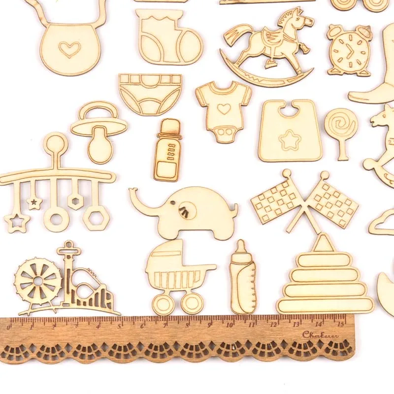 10Pcs Wood DIY Accessories Natural Wooden Baby Scrapbooking Crafts Embellishment For Home Decoration 46x50mm MT1977