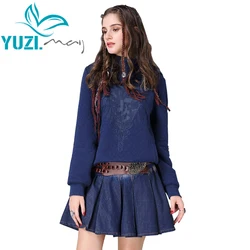 Women Hoodies 2017 Yuzi.may Boho New Cotton Sweatshirt Lantern Sleeve Hooded Thicken Vintage Flower Embroidery Coats B9233