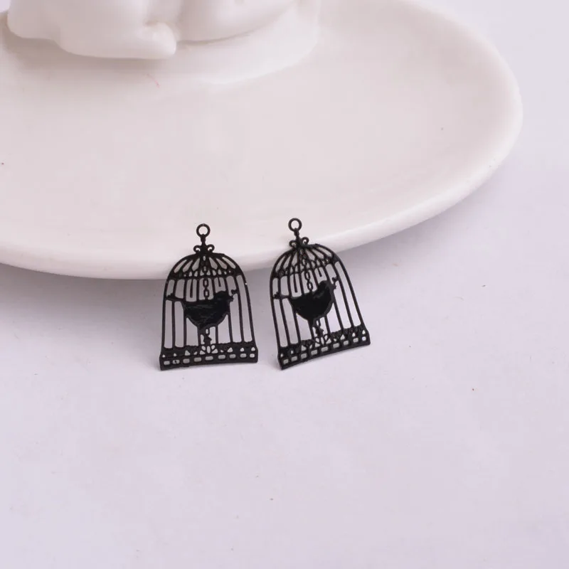 50 Stück AC2944 23mm*15mm Filigrane Anhänger Metall-Vogelkäfig Bemalte Anhänger Verbindungsstücke Ornament Bijoux – Detail 3