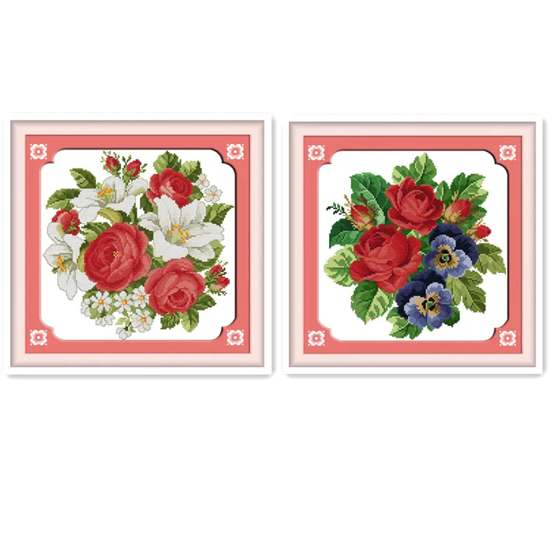 11CT 14CT Cross Stitch Kit Rose Lily and Rose Orchid Beautiful Bouquet Clear Print Handmade diy DMC thread embroidery